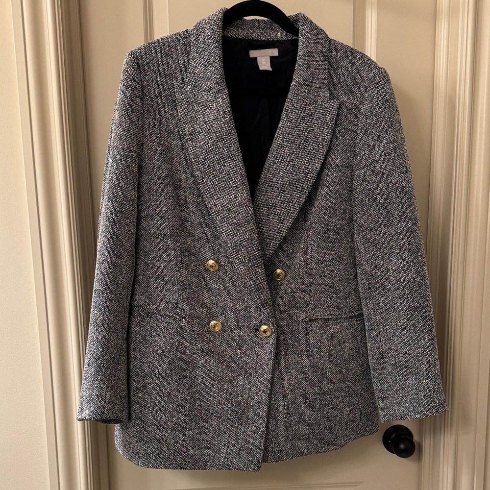 H&M Black White Double-Breasted Blazer size Large